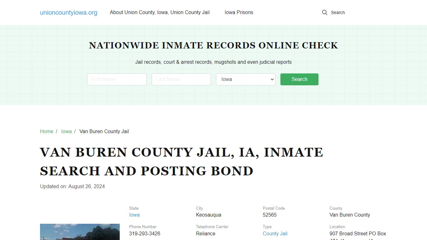 Van Buren County Jail, IA, Inmate Search, Visitations - Union County, Iowa